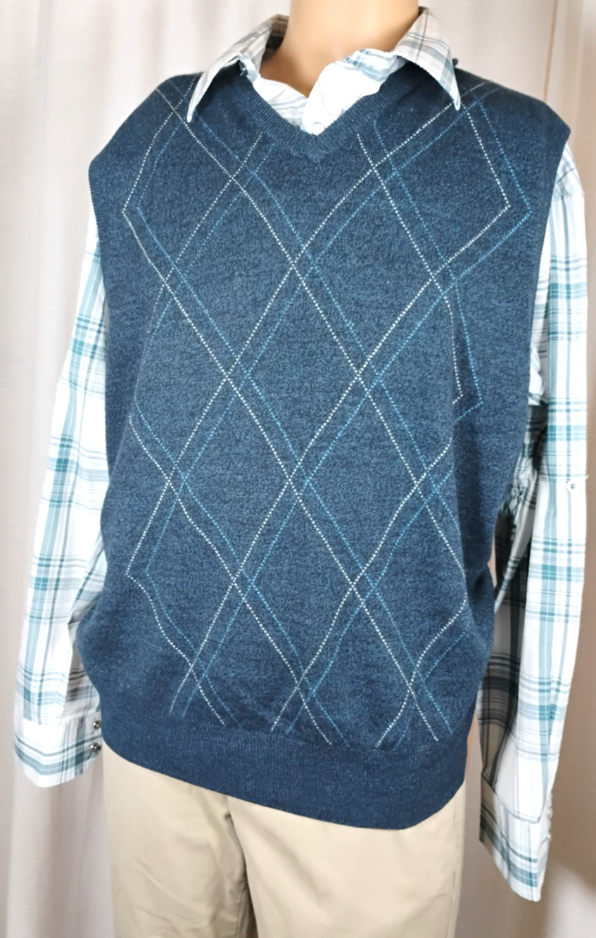 Geoffrey Beene Argyle Sweater Vest Stretch Knit Golf Preppy Y2K Mens XL